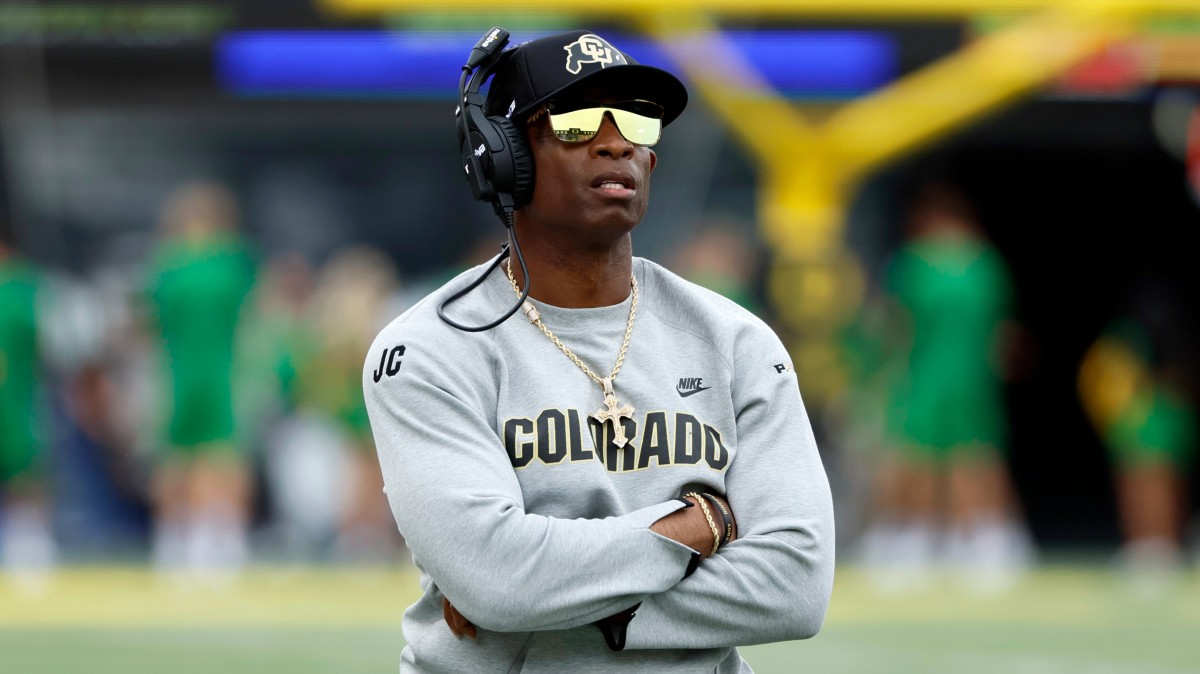 Deion Sanders coaches Colorado against Oregon on Sept. 23.